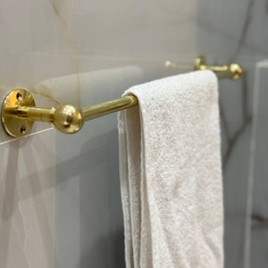 Unlacquered Brass Towel Bar – Solid Brass Wall-Mount Bathroom Towel Holder | Patina-Ready Vintage Farmhouse Hardware