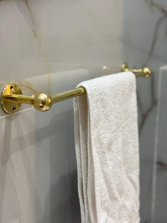 Unlacquered Brass Towel Bar: Vintage Farmhouse Bathroom Hardware