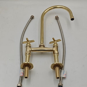 Antique Style, Unlacquered Solid Brass 8" Bridge Faucet, Vintage Kitchen Sink Faucet