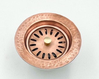 Copper Finish Brass Kitchen Sink Drain: Farmhouse Basket Strainer, 3.5"