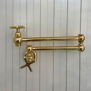 Unlacquered Brass Pot Filler Kitchen Faucet, Stove Pot, Wall Mount Pot Filler