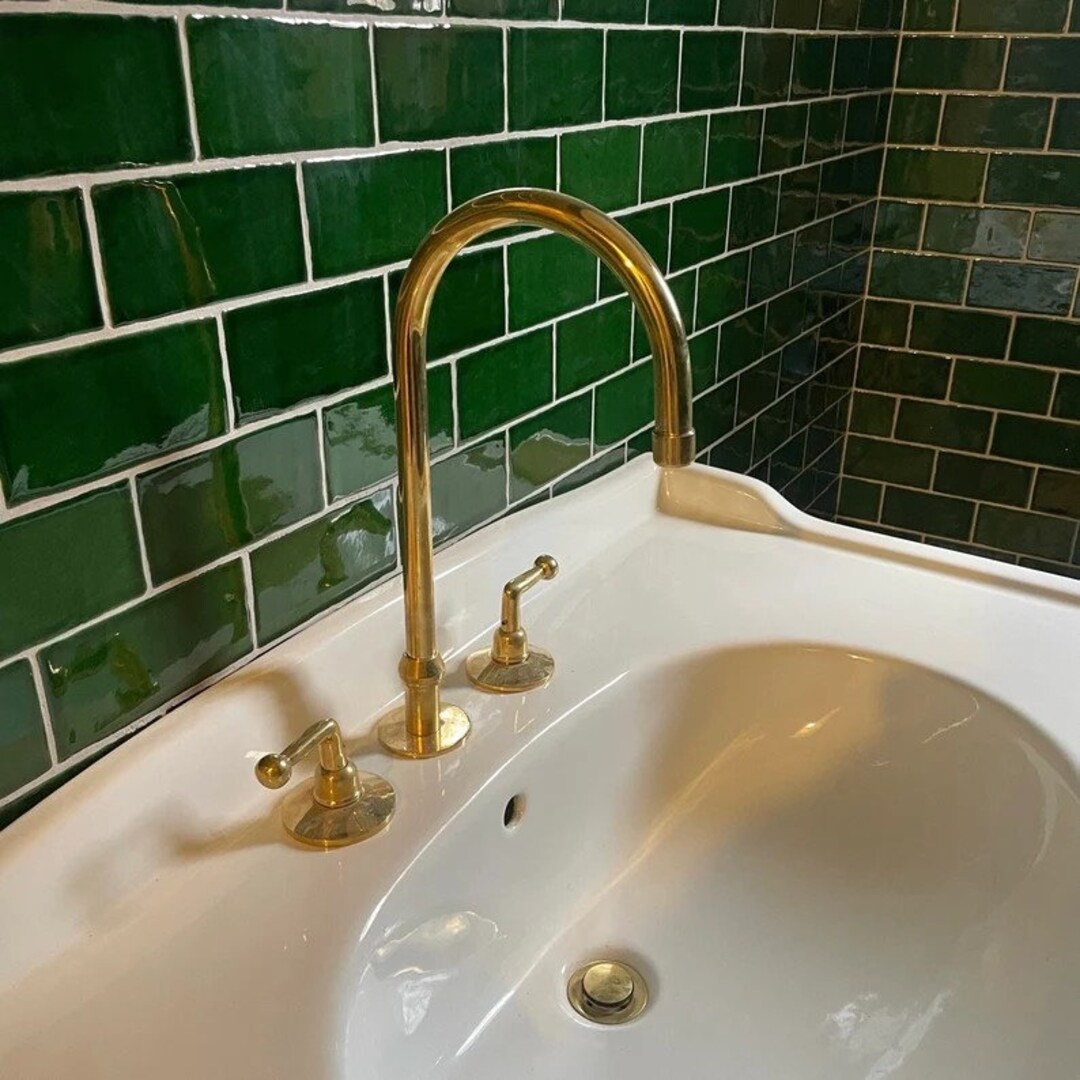 Unlacquered Brass 5-hole Kitchen Faucet Set – Gooseneck Spout W/ Side ...
