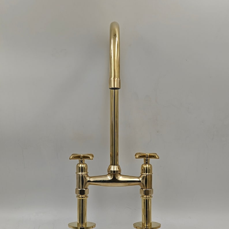 Antique Style, Unlacquered Solid Brass 8" Bridge Faucet, Vintage Kitchen Sink Faucet