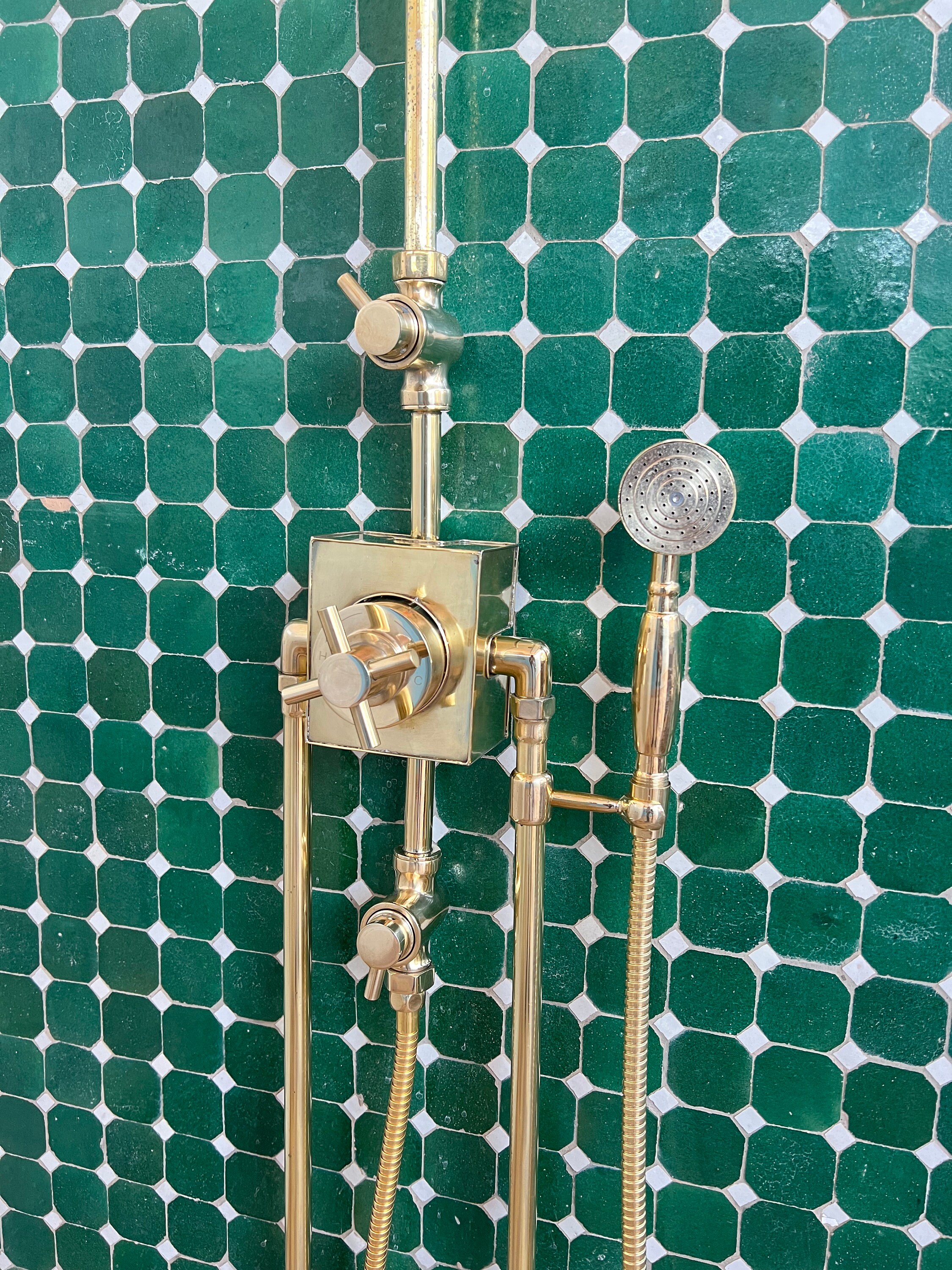 Unlacquered Brass Shower System, Bathroom Vintage Thermostatic Shower ...