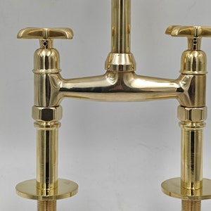 Antique Style, Unlacquered Solid Brass 8" Bridge Faucet, Vintage Kitchen Sink Faucet