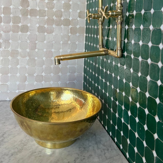 Wall Mounted Bathroom Faucet in Unlacquered Brass With long legs | Bathroom Faucets
