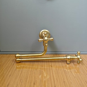 Unlacquered Solid Brass Pot Filler Faucet, Wall-Mounted Kitchen Faucet,Luxury Folding Brass Pot Filler for Stovetop,Vintage Brass Pot Filler