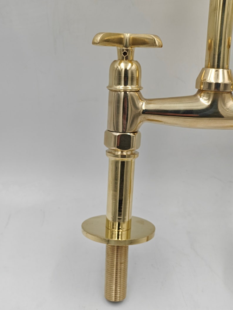 Antique Style, Unlacquered Solid Brass 8" Bridge Faucet, Vintage Kitchen Sink Faucet