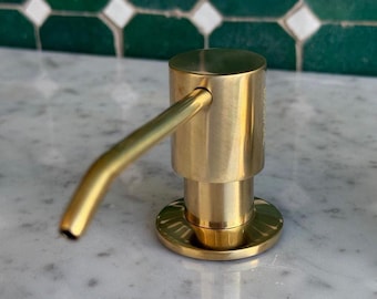 Unlacquered Brass Soap Dispenser – Solid Brass Countertop Pump for Kitchen or Bathroom Sink | Patina‑Ready Vintage Farmhouse