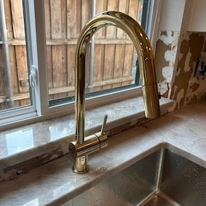 Unlacquered Brass Kitchen Faucet, Pull Down Kitchen Faucet, Antique Brass Sink Faucet, Vintage Brass Faucet