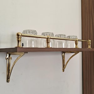 Unlacquered Brass Gallery Rail Shelf: Vintage Farmhouse Kitchen/Bath Storage