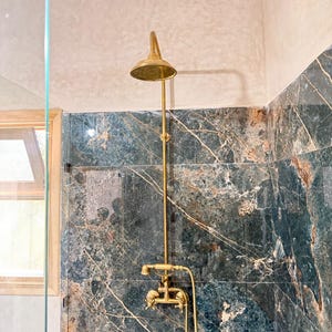 Unlacquered Brass Shower, Antique Brass Shower, Unlacquered Brass Shower Fixtures With Handheld Shower, Brass Shower Head
