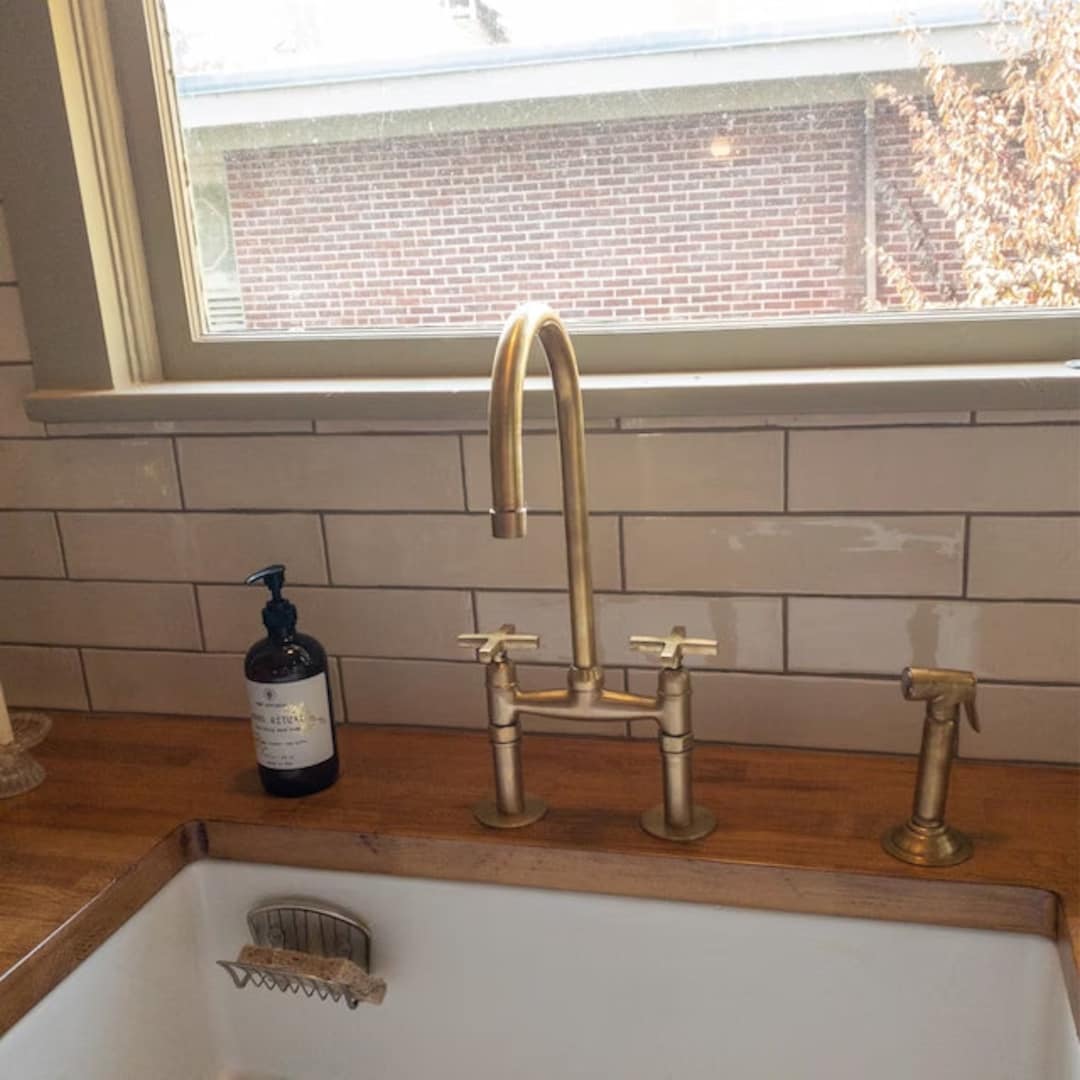 Aged Brass Kitchen Faucet, Antique Brass Sink Faucet With Side Sprayer ...