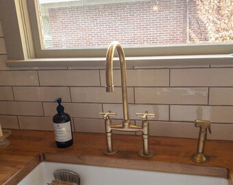 Unlacquered Brass Kitchen Faucet: Antique Style with Side Sprayer