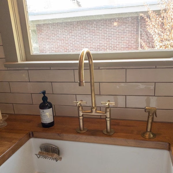 Aged Brass Kitchen Faucet, Antique Brass Sink Faucet With Side Sprayer