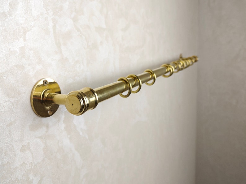 Unlacquered Brass Curtain Rod With Curtain Rings Brass Curtain Rail