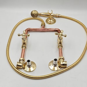 Unlacquered Solid Copper Shower System, Industrial Exposed Solid Copper, Outdoor with Hand Spray, Dog wash, Handmade Shower Set