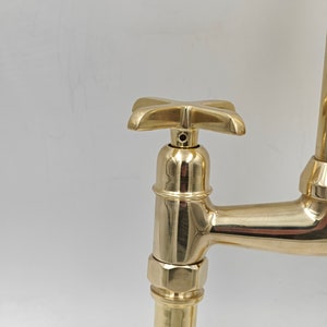 Antique Style, Unlacquered Solid Brass 8" Bridge Faucet, Vintage Kitchen Sink Faucet