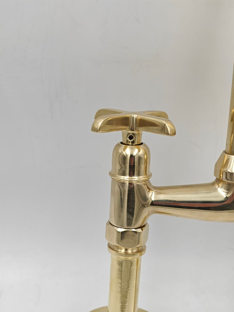 Antique Style, Unlacquered Solid Brass 8" Bridge Faucet, Vintage Kitchen Sink Faucet