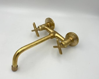 Unlacquered Brass Wall-mounted Faucet, Solid Brass Bathroom Faucet