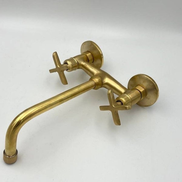 Unlacquered Brass Wall-mounted Faucet, Solid Brass Bathroom Faucet