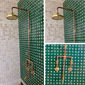 Vintage Cooper and Shower System. Indoor and outdoor Copper shower system with Round shower head