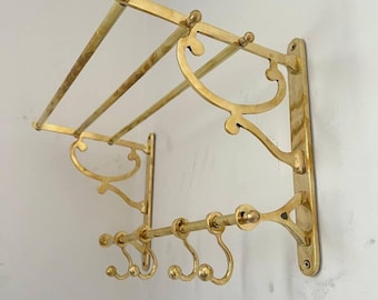 Portasciugamani in ottone non laccato con ripiano: organizer vintage in stile rustico