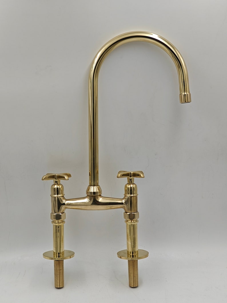 Antique Style, Unlacquered Solid Brass 8" Bridge Faucet, Vintage Kitchen Sink Faucet