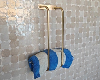 Unlacquered Brass Towel Rack, Bathroom Decor, Towel Organizer, Antique Brass Bathroom Towel, Towel Rack Storage