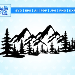 Mountain and Trees Svg, Trees Svg, Mountain Svg, Forest Svg, Travel Outdoor Svg, Png, Dxf, Eps, Files for cricut, Silhouette, iron on,