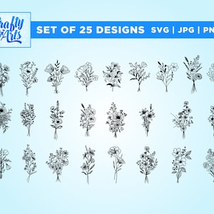 Blumenstrauß svg Bundle, Feldpflanzen svg, minimalist Strauß svg, Blumen svg png handgezeichnet, floral svg, Wildblumen svg, botanische svg, Cricut