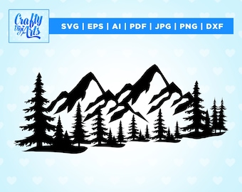 Mountain and Trees Svg, Trees Svg, Mountain Svg, Forest Svg, Travel Outdoor Svg, Png, Dxf, Eps, Files for cricut, Silhouette, iron on,