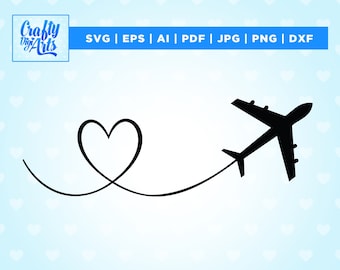 Airplane svg, Heart svg, Travel svg, Airplane Heart svg, Vacation svg, kids svg, plane svg, png,eps,dxf,jpg, files for cricut, silhouette,