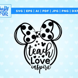 Mouse svg, Mouse Teach Love Inspire Svg para cricut, Teacher gift Svg, Mouse orejas Svg, Teacher life Svg, Back to school Svg, Cricut, Png, Svg