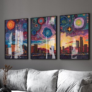 3er-Set Art Prints - Las Vegas Skyline Triptychon - Sofortiger Download - Digitale Poster zum Drucken zu Hause - Reise Karte Stadt Nevada bei Nacht