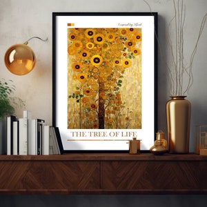 The Tree of Life Art Print - Sunflowers Poster 3 - Painting Inspired by Gustav Klimt - Gold Décor - Boho Gallery Edition Summer Flowers