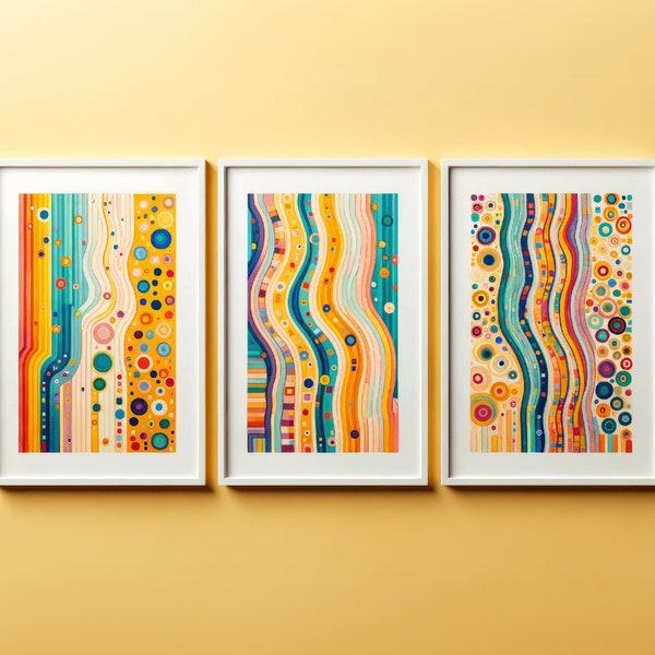 Set of Three Rainbow Stripe Art Prints - 3 Horizontal Layered Colors Paintings - Poster Wall Art Giclée Artwork Illustration
