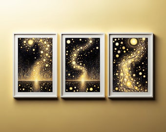 Set of Three Firefly Art Prints - 3 Scenes: Illuminating Night, Soft Glow & Dance of Lights - Poster Wall Art Giclée Artwork Illustration
