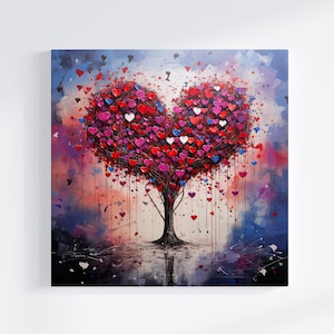 Hearts Tree of Love Poster, Valentines Day Gift, Modern Abstract Art Lovers Gift, Wall Art Print
