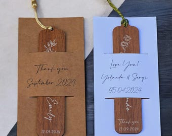 Personalized Wooden Bookmark Wedding Favor - Custom Engraved Rustic Bridal Shower Keepsake Gift for Guests