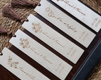 personalized bookmark wedding favors, wood engraved bookmark, bulk custom bookmarks, Engraved Wooden Wedding Favor Bookmark