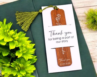 Personalized Wooden Bookmark Wedding Favor - Custom Engraved Rustic Bridal Shower Keepsake Gift for Guests