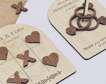 15 Pieces - Custom Wooden Games for Weddings - Tic Tac Toe and Ring Toss - Personalized Table Decor - Guest Favors with Names & Dates