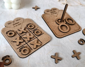 Personalised table decoration, unique wedding favour, noughts and crosses Ring and Heart style game Tic Tac Toe Game Fun