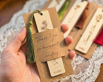 Personalized Wedding Favors for Guests in Bulk, Wooden Bookmark with Tassel, Custom Bridal Shower Favors, Rustic Thank You Gift