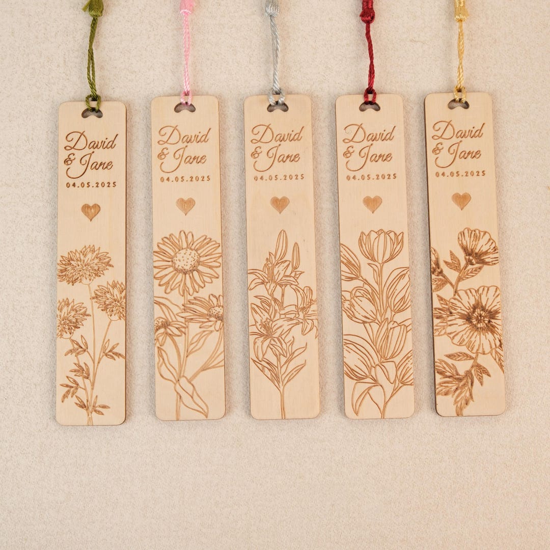 Personalized Wooden Bookmarks With Tassel - Engraved Wedding Favors ...