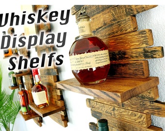 Plant Display Shelves - Whiskey Bottle Display Shelvings - Rustic Barrel Wood Shelf