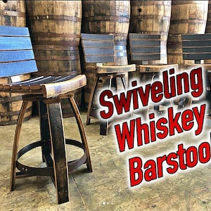 Swiveling Whiskey Barrel Barstool with Backrest