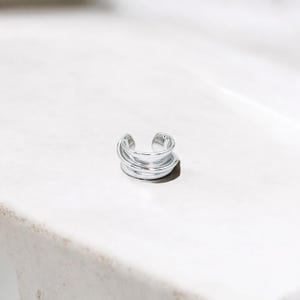 Textured Triple Band Silver Ring - Minimalist Geometric Stacking Ring - Modern Statement Jewelry Gift for Women
