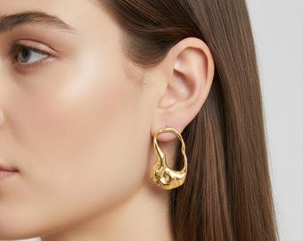 Geometric Gold Stud – Sculptural Organic Hoops, Modern Minimalist Jewelry Gift for Her